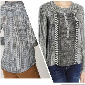 Prana Black, Gray and White Inka Modal Henley Shirt Size Small